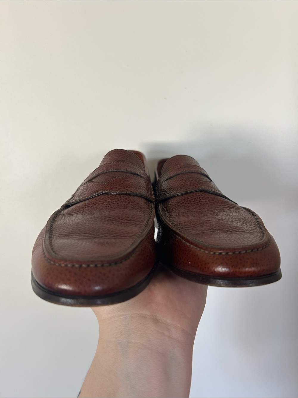 Vintage Celine Pebble-grain Leather Penny Loafers Size 40 Brown - Picture 5 of 8